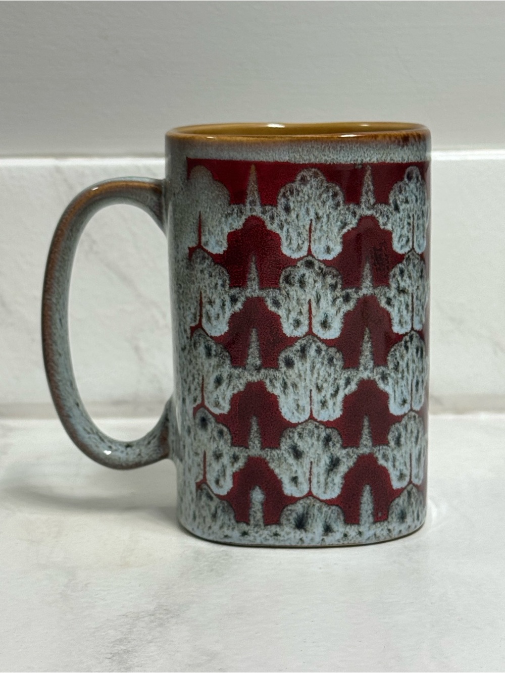 Vintage Today’s Home Stoneware Coffee Mug in Blue-Gray, Ruby Red & Butterscotch